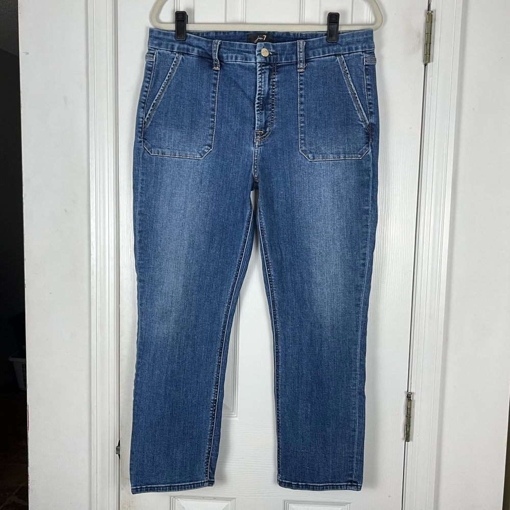 Jen 7 by 7 For All Mankind Patch Pocket Ankle Straight Jeans Sz 12 Stretch Denim